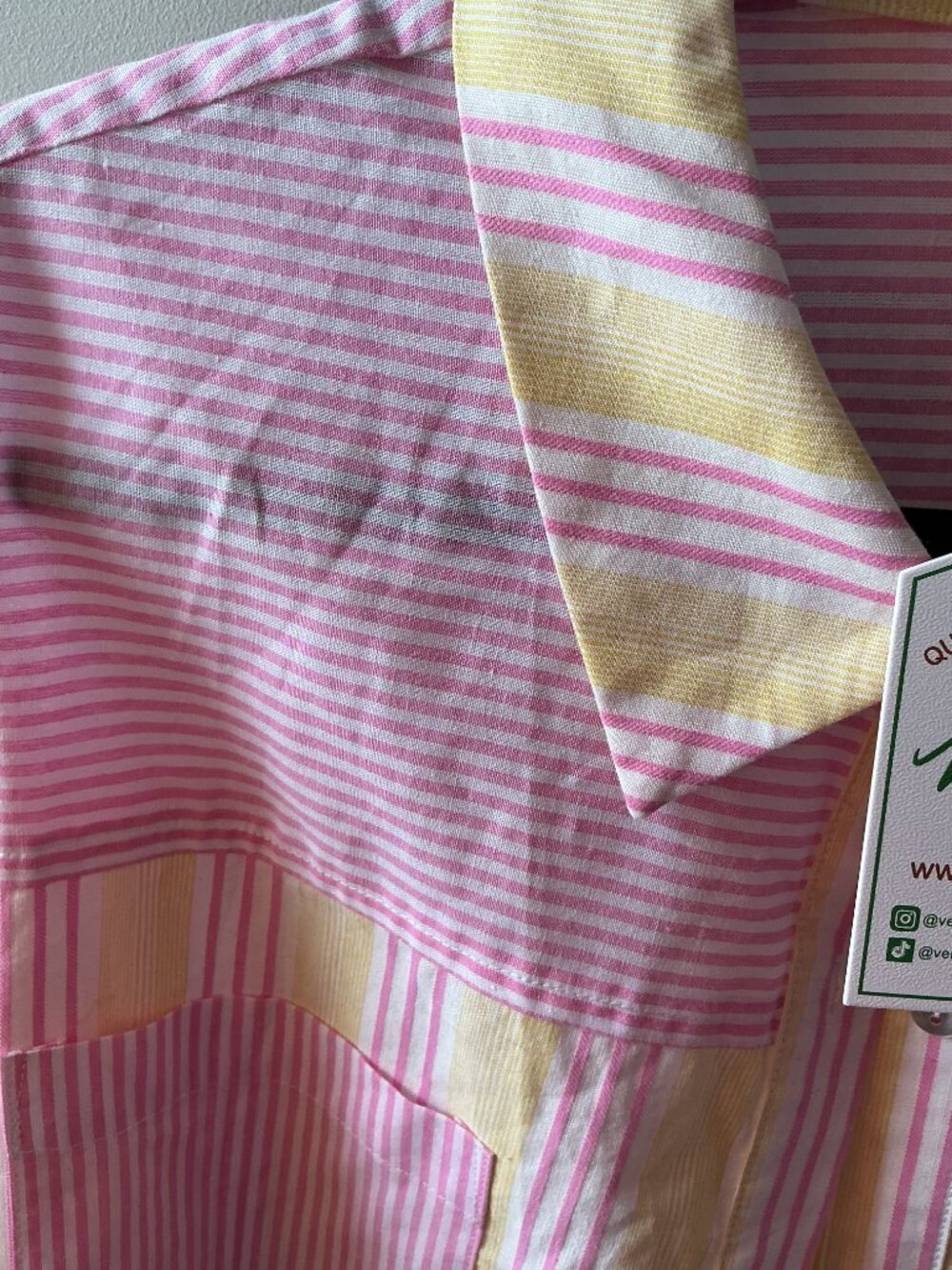 NWT Very J Pink & Yellow Striped Matching Lounge Set | Button Down Top + Shorts - Picture 5 of 9